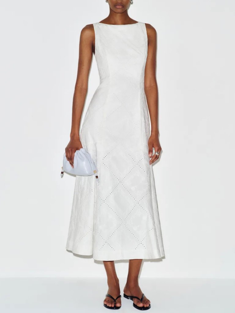 Reformation Lilith Midi Dress 4/4p White Ivory French Classic Embroidered